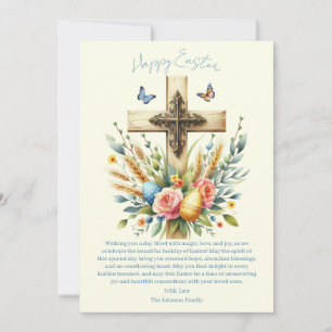 Tarjeta Festiva Cruz de Pascua Personalizada Acuarela