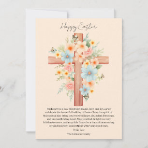 Tarjeta Festiva Cruz de Pascua Personalizada Acuarela