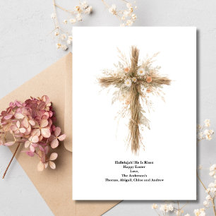 Tarjeta Festiva Cruz de Pascua personalizada con acuarela floral