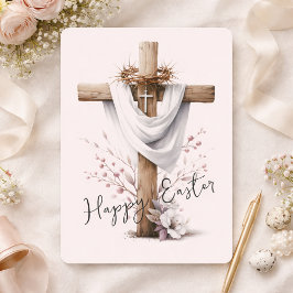 Tarjeta Festiva Cruz de Pascua Radiante con Acentos Florales
