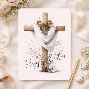Tarjeta Festiva Cruz de Pascua Radiante con Acentos Florales
