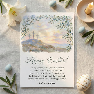 Tarjeta Festiva Cruz de Pascua Religiosa Acuarela Cristiana
