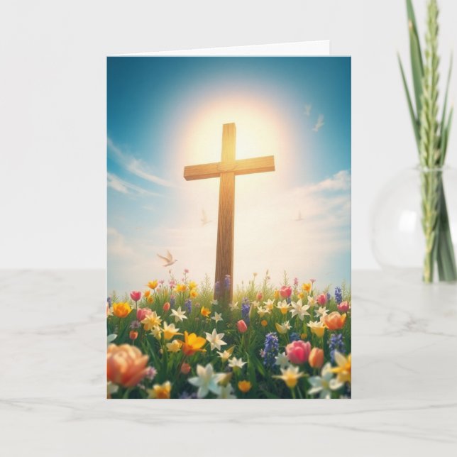 Tarjeta Festiva Cruz de Pascua y Brillo (Anverso)
