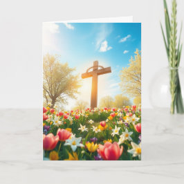 Tarjeta Festiva Cruz de Pascua y Flores