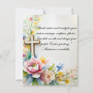 Tarjeta Festiva cruz de Pascua y flores papel de carta en blanco
