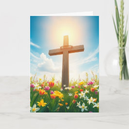 Tarjeta Festiva Cruz de Pascua y Halo