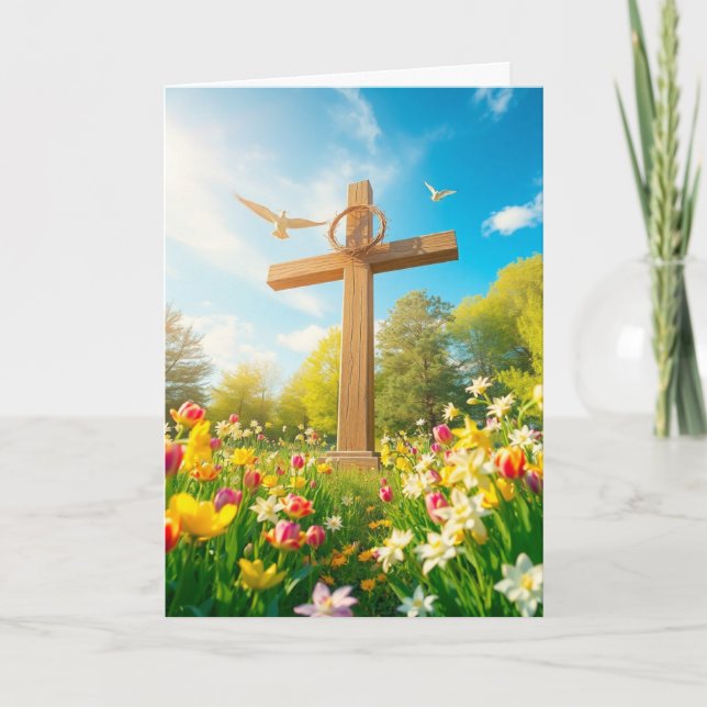 Tarjeta Festiva Cruz de Pascua y palomas (Anverso)