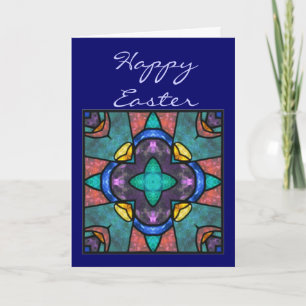 Tarjeta Festiva Cruz de Vidrio Manchado de Bendición de Pascua