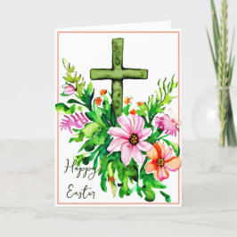 Tarjeta Festiva Cruz floral de acuarela personalizada Pascua