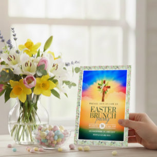 Tarjeta Festiva Cruz Floral Desayuno Pascual – Espiritual Amanecer