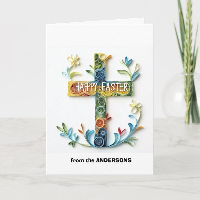 Tarjeta Festiva Cruz floral Feliz Pascua (Anverso)