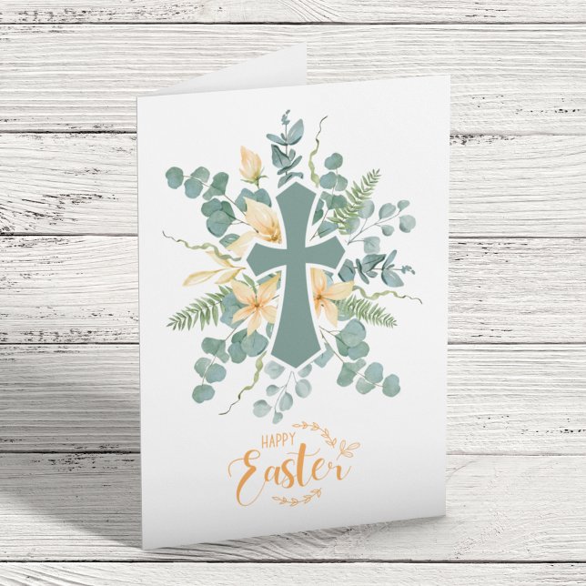 Tarjeta Festiva Cruz Floral Feliz Pascua Personalizada (Subido por el creador)