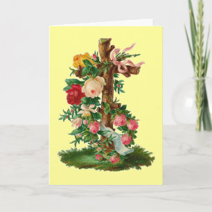 Tarjeta Festiva Cruz Floral Vintage