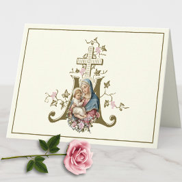 Tarjeta Festiva Cruz Mariana Floral Jesús Madre Bendita Católica