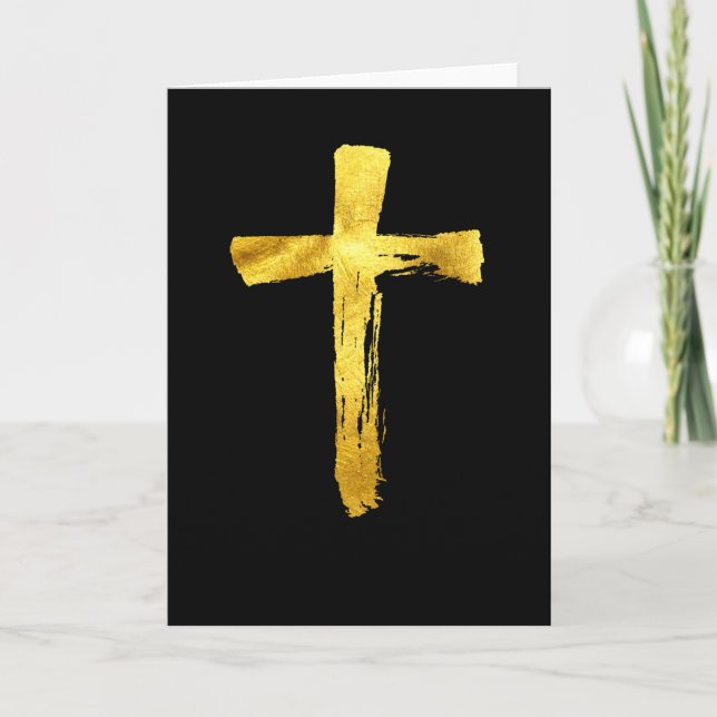 Tarjeta Festiva Cruz moderna de cepillo de oro - Crucifijo cristia (Anverso)