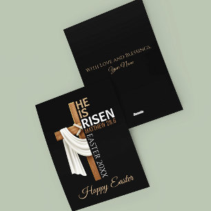 Tarjeta Festiva Cruz personalizada de Pascua Él ha resucitado Feli