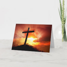 Tarjeta Festiva Cruz religiosa de Pascua al atardecer