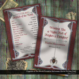 Tarjeta Festiva Cryptids-of the World Printable Halloween Game