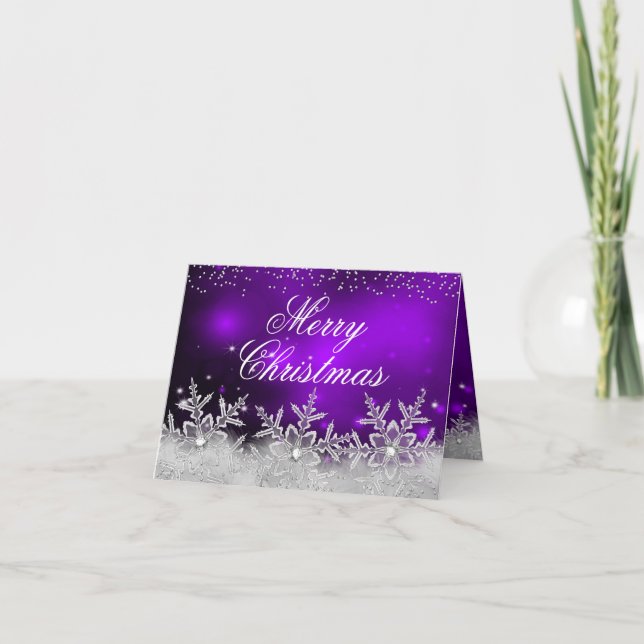 Tarjeta Festiva Crystal Snowflake Purple Navidades Card (Anverso)