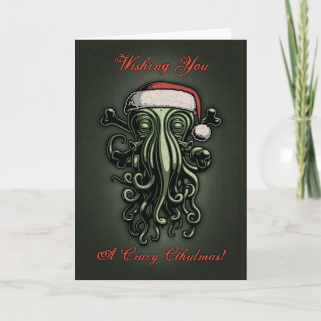 Tarjeta Festiva Cthulhu Claus (Tarjeta con saludo interno) (Anverso)