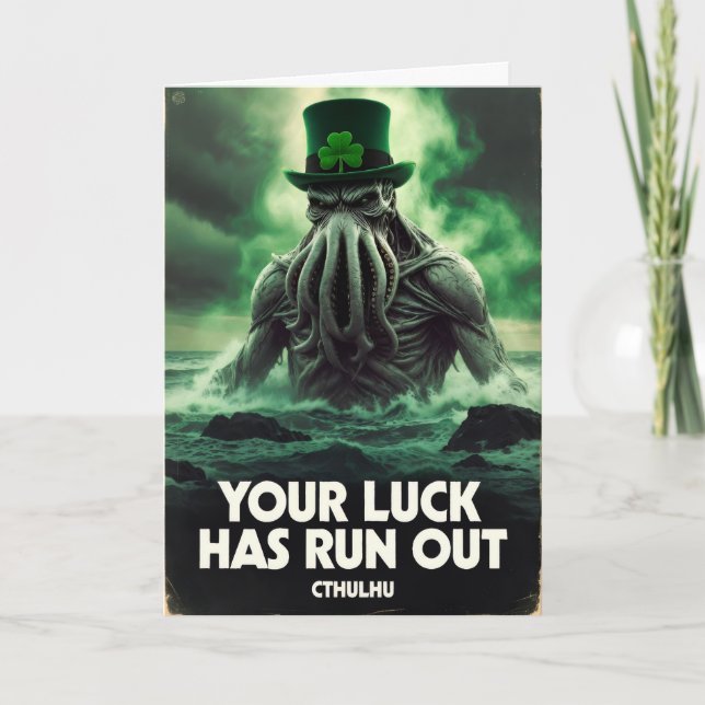 Tarjeta Festiva Cthulhu Día de San Patricio Tu Suerte Ha Terminado (Anverso)
