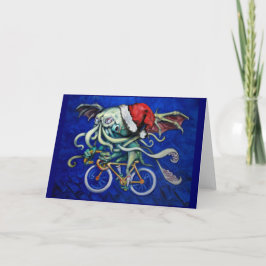 Tarjeta Festiva Cthulhu en una bicicleta