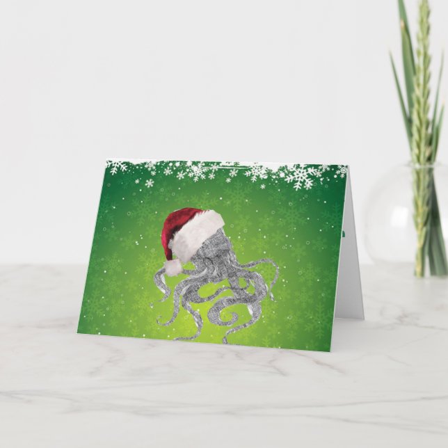 Tarjeta Festiva Cthulhu Santa (Anverso)