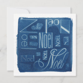 Tarjeta Festiva Cuadrado tipográfico de Noël Cyanotype