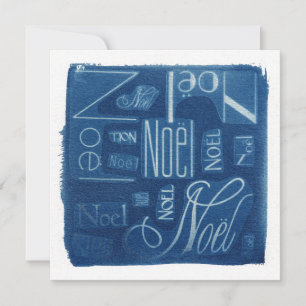 Tarjeta Festiva Cuadrado tipográfico de Noël Cyanotype