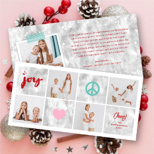Tarjeta Festiva Cuadrados Plateados de Paz Alegría Amor con Estilo