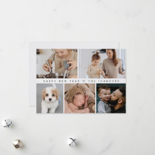 Tarjeta Festiva Cuadrícula de Fotos Familiares Feliz Año Nuevo Mod