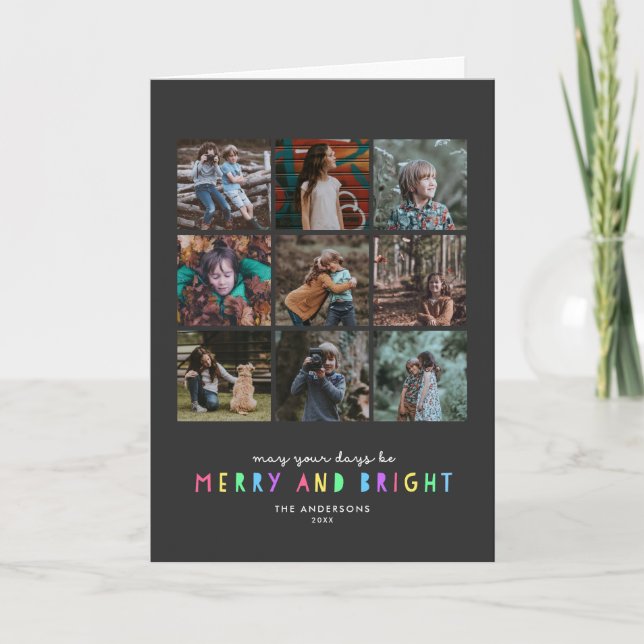 Tarjeta Festiva Cuadrícula de fotos múltiple brillante en pizarra (Anverso)