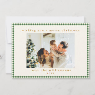 Tarjeta Festiva Cuadrícula de Gingham Verde Personalizada con Cart
