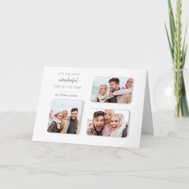 Tarjeta Festiva Cuadrícula dimensional de 3 fotos de vacaciones ún (Anverso)