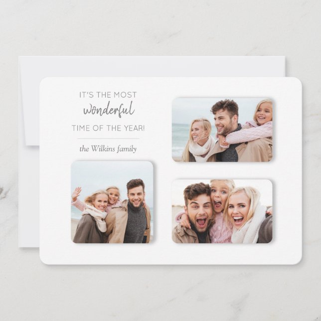 Tarjeta Festiva Cuadrícula dimensional de 3 fotos de vacaciones ún (Anverso)