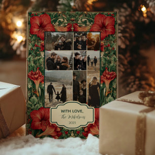 Tarjeta Festiva Cuadrícula fotográfica Vintage Red Amaryllis Botán