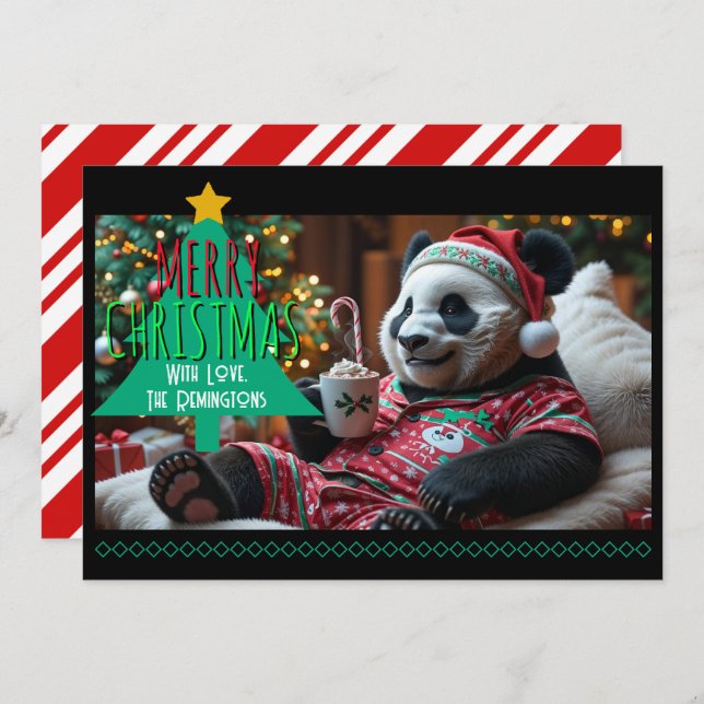 Tarjeta Festiva Cuadridículamente Navidades Panda en pijama person (Anverso / Reverso)