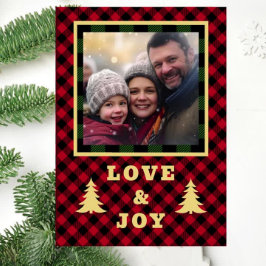 Tarjeta Festiva Cuadro de búfalo rojo y verde con foto personaliza