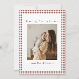 Tarjeta Festiva Cuadro de Gingham Rojo Oscuro Foto Personalizada N