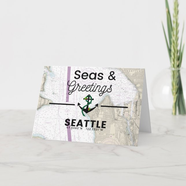 Tarjeta Festiva Cuadro de Mares y Saludos - Seattle (Anverso)
