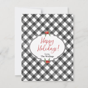 Tarjeta Festiva Cuadro de Plaid Búfalo Negro Blanco Plano Personal