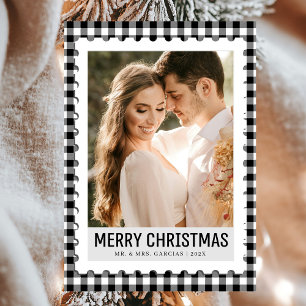 Tarjeta Festiva Cuadro Escocés de Foto en Negro y Blanco Mínimo