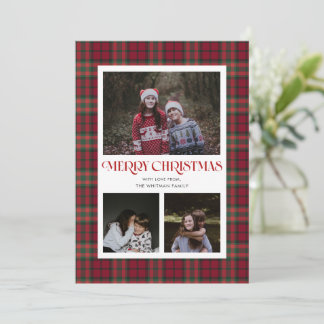 Tarjeta Festiva Cuadro Escocés Rojo y Verde con Múltiples Fotos