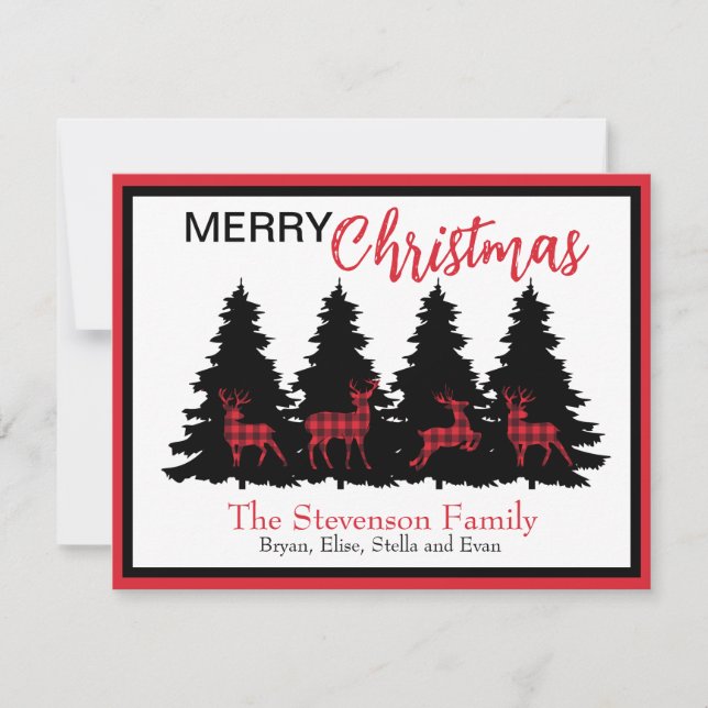 Tarjeta Festiva Cuadros Búfalo Negro Rojo Rústico Ciervo y Árboles (Anverso)