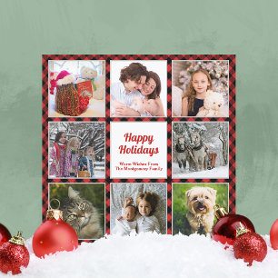 Tarjeta Festiva Cuadros de búfalo rojos y negros ocho fotos