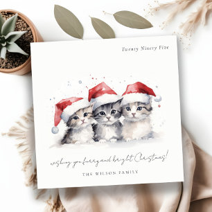 Tarjeta Festiva Cuadros de color de agua para gatos Navidades bril