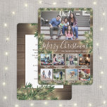 Tarjeta Festiva Cualquier texto 9 fotos y subtítulos ・ Madera, Pin<br><div class="desc">Envía elegantes saludos alegres y comparte 9 de tus fotos favoritas con una tarjeta de vacaciones de collage de fotos personalizados. Todo el texto de esta plantilla es sencillo para el personalizar de incluir cualquier texto, como Feliz Navidad, Felices Fiestas, Saludos de Temporadas, Saludos de Año Nuevo, etc. (IMAGE PLACEMENT...</div>
