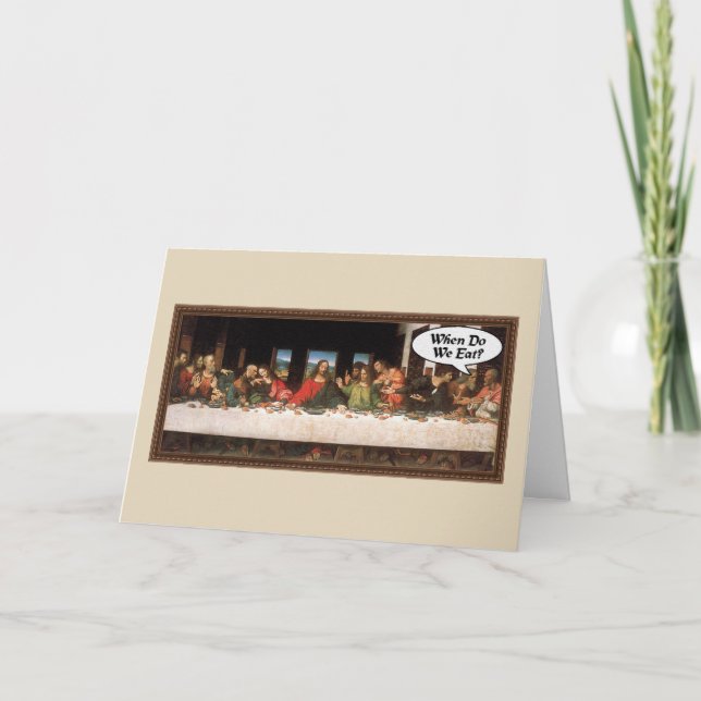 Tarjeta Festiva ¿Cuándo Comemos? - Cena festiva divertida de últim (Anverso)