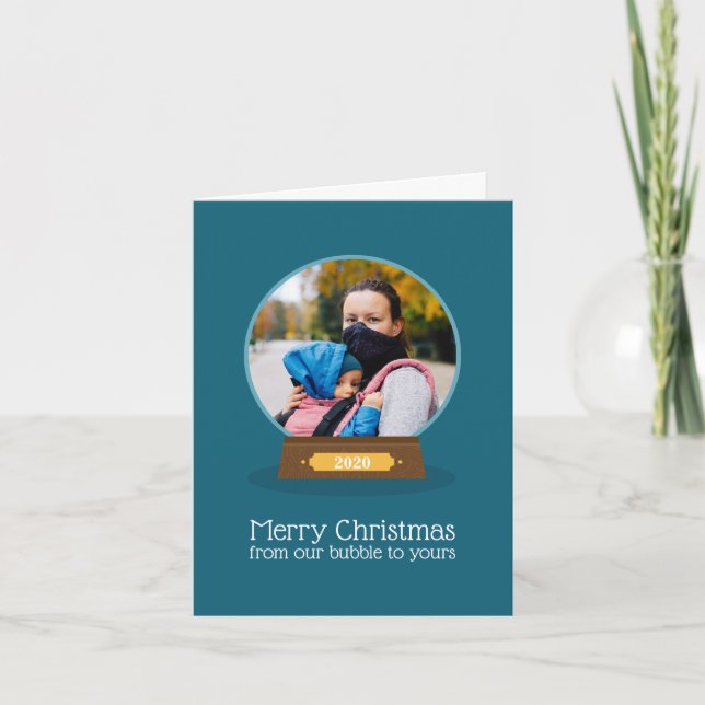 Tarjeta Festiva Cuarentena de burbujas, foto navideña (Anverso)