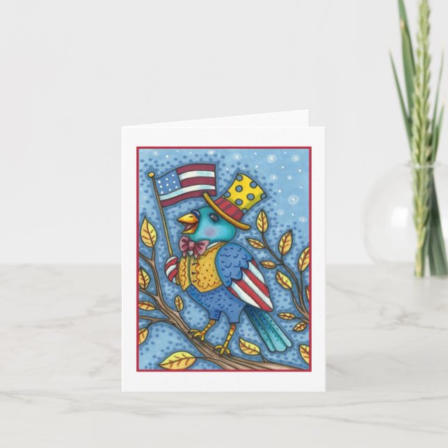 TARJETA FESTIVA CUARTO DEL TUIT BLUEBIRD DE JULIO, BANDERA ESTADOU (Anverso)